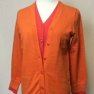 THALIAN XTRACT Womens Cotton Double Cardigan Double Color Orange Coral Size M